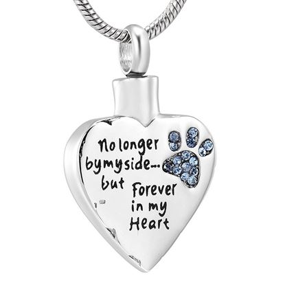 Picture of Silver Heart Urn Necklace with Blue Paw Print J-325BP