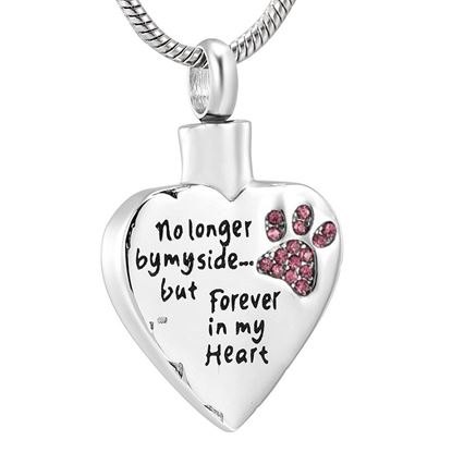 Picture of Silver Heart urn Necklace with Pink paw prints J-325PP